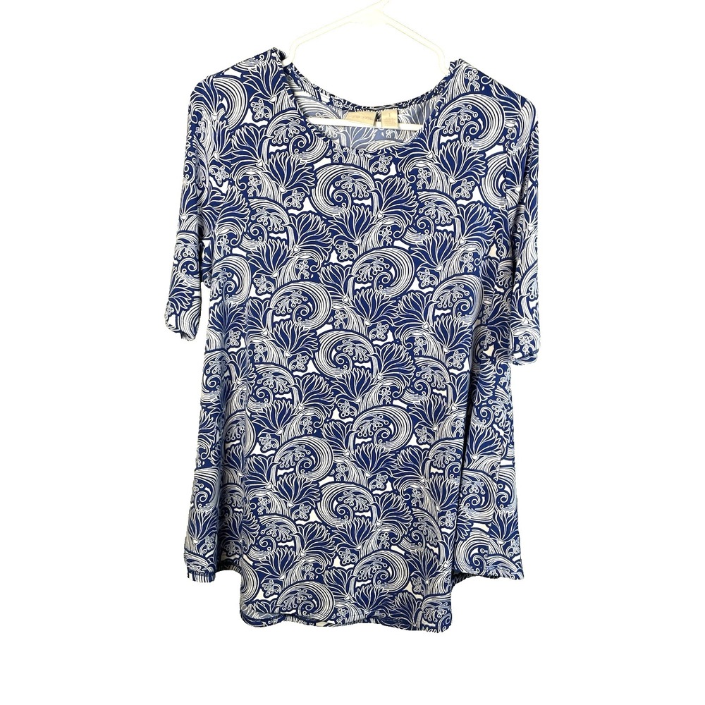 Chico's Top‎ 1 Blue Paisley Shirt Blouse Medium 8-10 Floral Vacation Casual